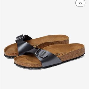 Birkenstock Madrid Black Metallic One Strap Buckle Sandal, 41 (9.5)